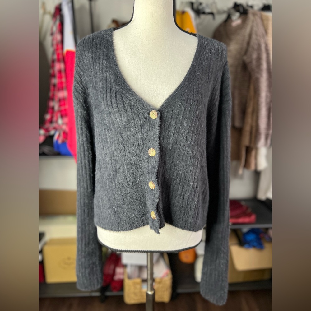 NWOT Love tree Fuzzy cardigan size L